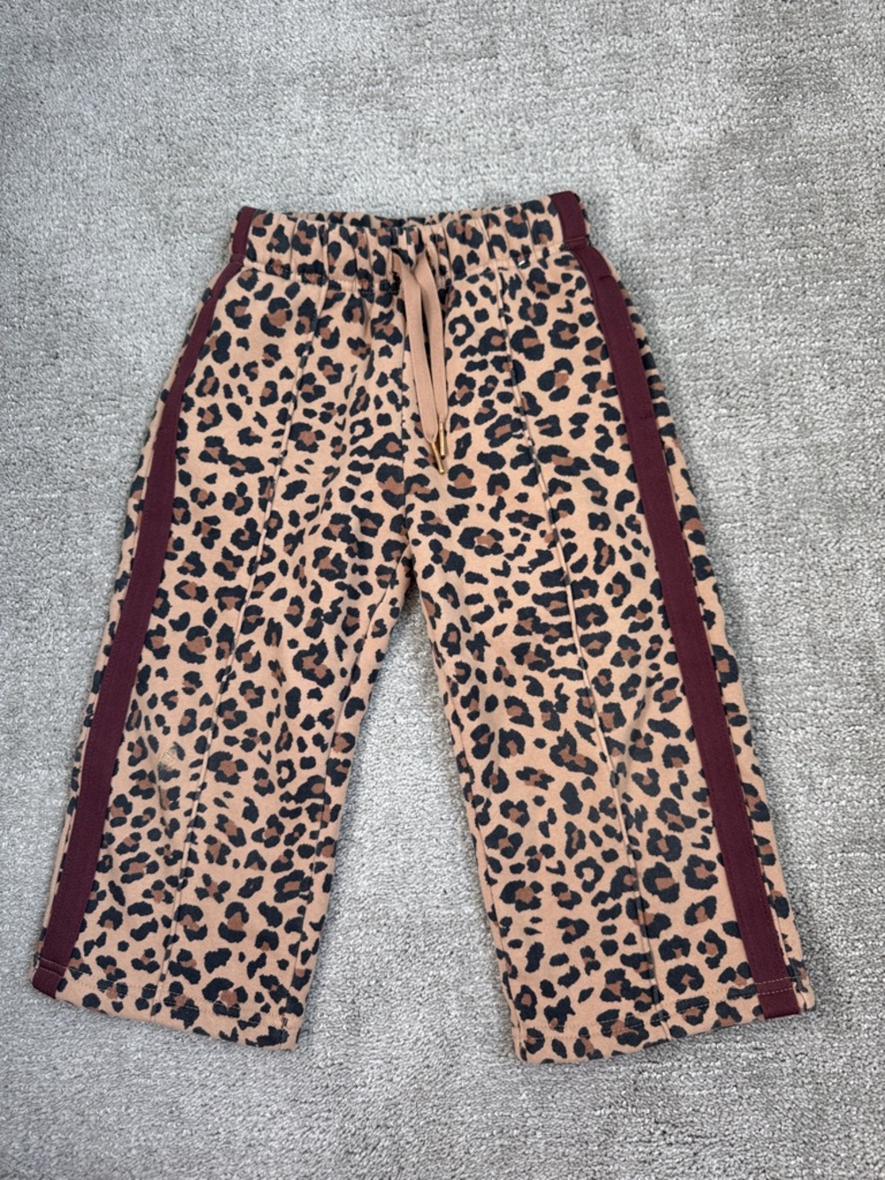 Cotton On Kids Leopard Print Wide Leg Lounge Pants with Burgundy Side Stripe - 3